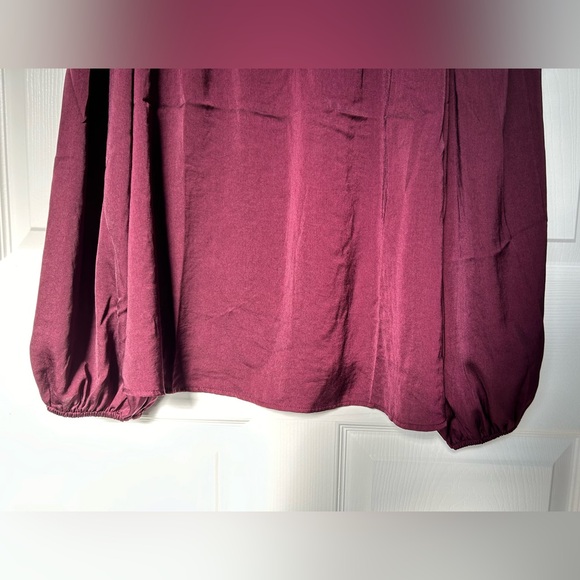 Zac & Rachel Flowy Wine Colored Bell Sleeve Peasant Blouse Size L - Picture 4 of 10